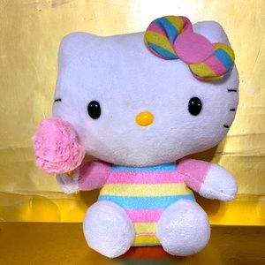 HELLO KITTY TY VTG 2015 FLORA PASTEL RAINBOW KITTY HOLDING COTTON CANDY PLUSH 6”